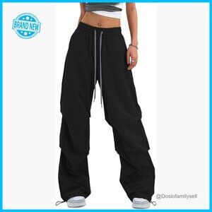 Y2K Baggy Parachute Pants High Waist Wide Leg Casual Track Pants Adjustable